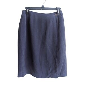 Vintage 90s Minimalist Polished Steel Blue 100% Silk Pencil Midi Skirt